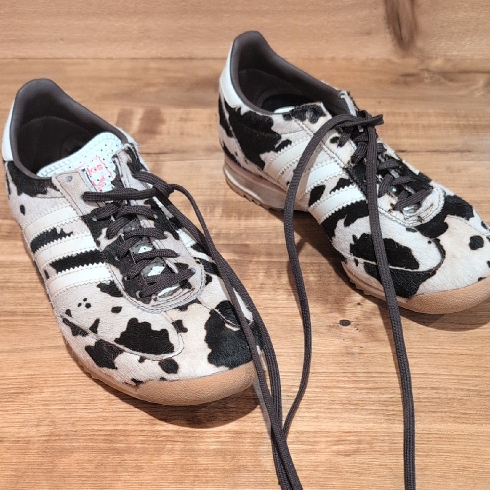 Cow Print Sneakers with Black Stripes